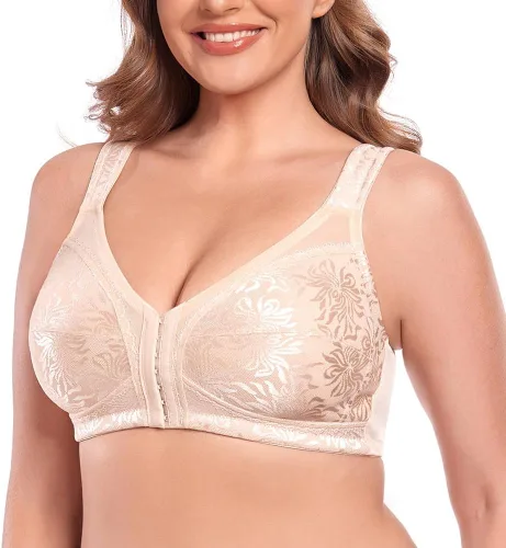 Vista 4 de TELIMUSSTO Sujetador de cierre frontal para mujer, cobertura completa, soporte de espalda, brasier de postura sin varillas, espalda cruzada
