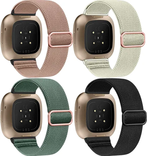 Vista 8 de Paquete de 4 correas elásticas de nailon, compatibles con Fitbit Versa 4/Fitbit Versa 3/Fitbit Sense 2/Fitbit Sense, correa ajustable suave