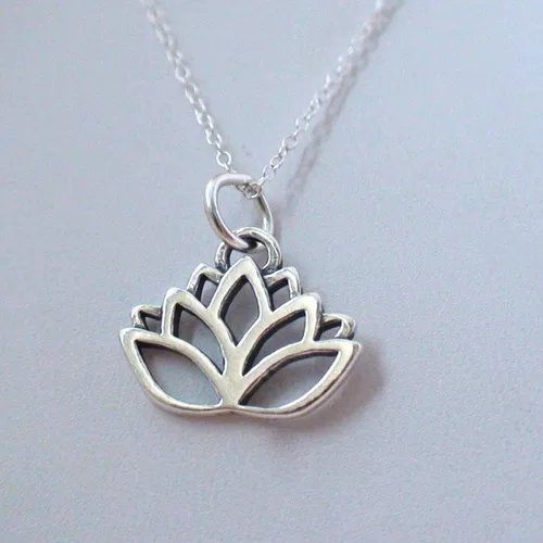 Vista 3 de Collar de flor de loto - Plata de ley 925 - Esquema Charm Namaste Yoga Nuevo, Plata esterlina