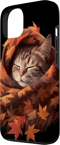 Vista 2 de Funda para iPhone 13 American Shorthair Cat Kitten Autumn Fall Leaves Case