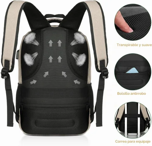 Vista 5 de YAMTION Mochila escolar, mochila para laptop con compartimento de 15.6 pulgadas para hombres y mujeres, color beige