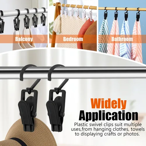 Vista 5 de Ganchos giratorios de plástico para colgar, ganchos giratorios súper fuertes, ganchos para ropa, clips de ropa, perchas de armario para el hogar
