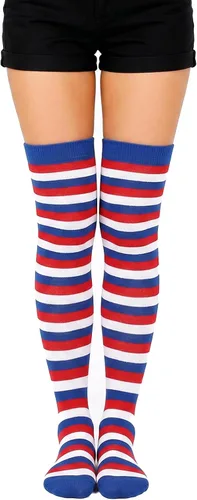 Vista 30 de Calcetines altos para mujer, calcetines altos a rayas hasta el muslo Bandera estadounidense
