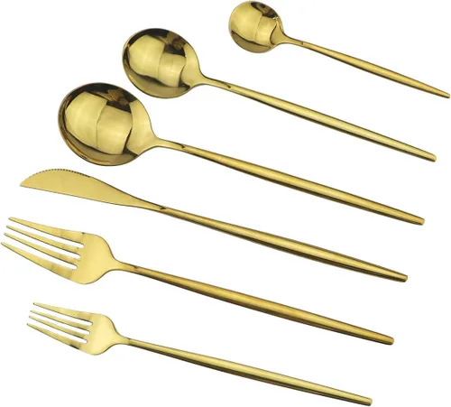 Vista 18 de Juego de cubiertos de 10 piezas – Utensilios de acero inoxidable 304 negro, tenedores, cucharas, cuchillos – Cubertería pulido espejo para 2