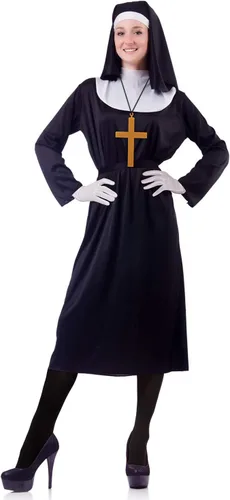 Vista 5 de Geyoga Juego de accesorios para disfraz de monja, collar con dije de cruz, calcetines hasta la rodilla hasta el muslo para fiesta de cosplay