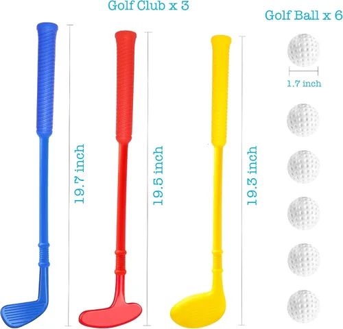 Vista 2 de Palos de golf de plástico para niños pequeños, juego de palos de golf de plástico para niños de 3 a 5 años, palos de golf para exteriores e