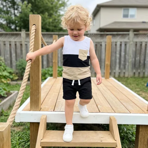 Vista 2 de Kupretty Ropa para bebé niño de 6, 12, 18, 24 meses, 2T 3T, trajes de verano, sin mangas, camiseta y pantalones cortos casuales Negro