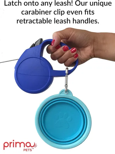 Vista 3 de Prima Pet Plegable Silicona Food & agua Tazón con clip de viaje para perro y gato, tamaños disponibles: pequeño (1,5 tazas) & Grande (5 tazas), Agua