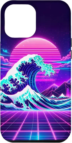 Vista 6 de iPhone 15 Futuristic Cyberpunk Vaporwave Synthwave Great Wave Hokusai Case