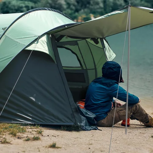 Vista 7 de Tienda de campaña desplegable para camping, tienda de campaña para 4 personas con almacenamiento adicional, protección UV, impermeable, costuras