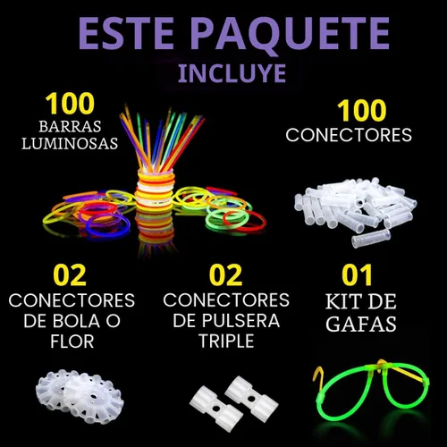 Vista 2 de Ammy Glow Paquete de 205 piezas de palitos brillantes para fiestas a granel - Suministros de fiesta que brillan en la oscuridad con pulseras