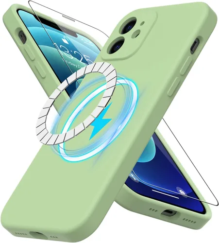 Vista 50 de DEENAKIN Funda magnética de silicona para iPhone 12 Pro con protector de pantalla, compatible con MagSafe, protección de cámara, funda protectora
