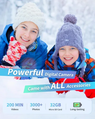 Vista 3 de Cámara digital, FHD 1080P - Cámara de apuntar y disparar con zoom de 16X, tarjeta de 32 GB, pequeña cámara de video compacta regalo para niños