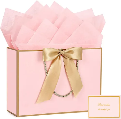 Vista 10 de JMANNI Bolsas de regalo, 3 piezas de tamaño mediano con cinta de lazo, bolsa de regalo de papel portátil, patrón de mármol, para cualquier ocasión
