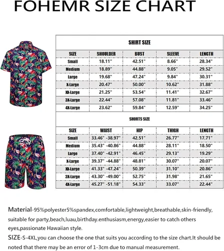 Vista 7 de fohemr Mens Hawaiian Shirt and Short Beach Set Match Tropical PineappleFlamingo Pattern Outfits Short Sleeve Short 2 PC