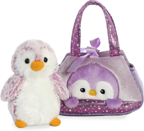 Vista 3 de Aurora® Fashion Fancy Pals™ Pompom Penguin™ - Animal de peluche - Compañeros sobre la marcha - Accesorios elegantes - Púrpura 7 pulgadas