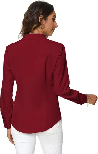 Vista 3 de Camiseta de manga larga con botones, simple, elástica, casual para mujer de Atnlewhi