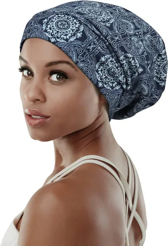 Vista 11 de Gorro de dormir ajustable con forro de satén para rastas de cabello rizado, cabeza grande, permanece puesta durante la noche