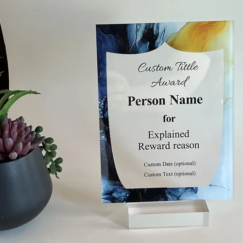 Vista 8 de Tina&Co Premio de trofeo personalizado, placa de premio personalizable, placa de premio personalizada, 6 tipos de fondos de mármol, 5 formas