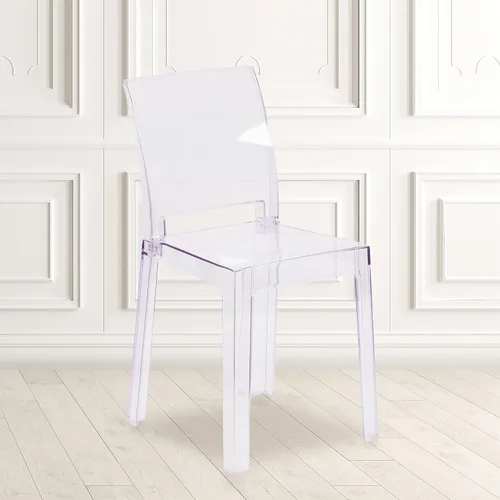 Vista 2 de Flash Furniture Silla Emilie Ghost con respaldo cuadrado en cristal transparente