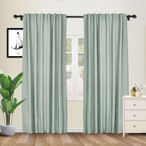 Vista 28 de cololeaf Cortinas de lino naturales de 63 pulgadas de largo, cortinas neutras con bolsillo para barra, pestaña trasera, oscurecimiento de la Aqua