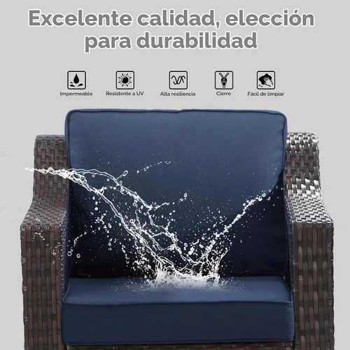 Vista 4 de Sofá de lujo para patio al aire libre de 3 plazas con mimbre de PE tejido a mano Azul