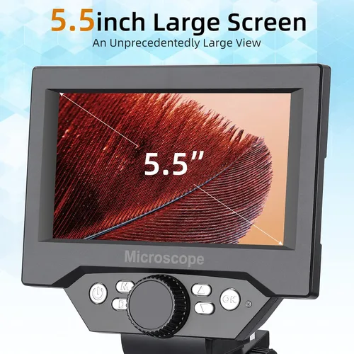 Vista 2 de Koolertron Microscopio digital LCD de 5.5 pulgadas, aumento de 8MP 1-1000X, 8 luces LED, batería recargable, grabación de video para reparación