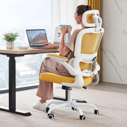 Vista 15 de TRALT - Silla de oficina ergonómica con soporte lumbar, color beige, 1