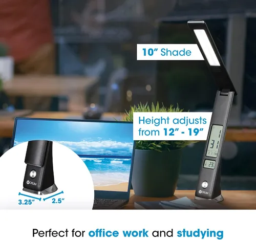 Vista 5 de OttLite Prevention - Lámpara LED con pantalla digital y carga USB, color negro ClearSun LEDs Reduce Eyestrain LCD Display with Clock and Alarm