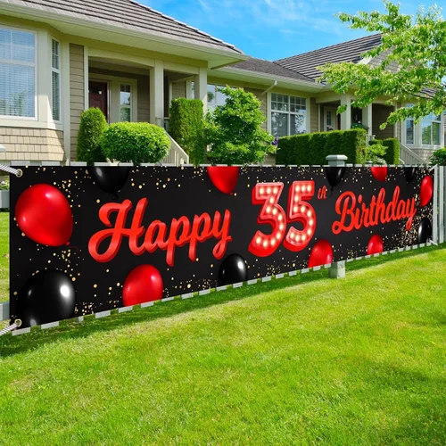 Vista 76 de Cartel de feliz cumpleaños número 10 color rojo y negro, globos para decoración temática para patio, jardín, niñas, mujeres, princesas, decoraciones