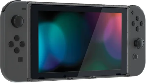 Vista 6 de eXtremeRate Carcasa negra transparente para consola Nintendo Switch, marco frontal de repuesto para consola Nintendo Switch con botones de encendido