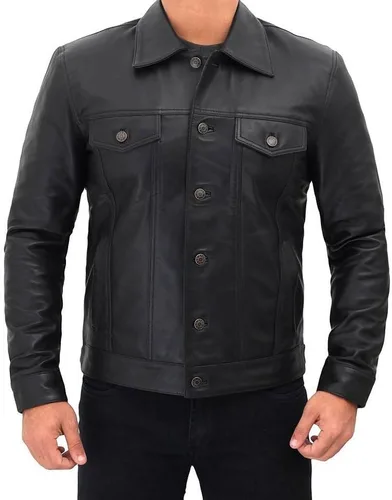 Vista 3 de Chaqueta de cuero de alta calidad para hombre, chaqueta de cuero clásica vintage, chaquetas de cuero casuales reales para hombre
