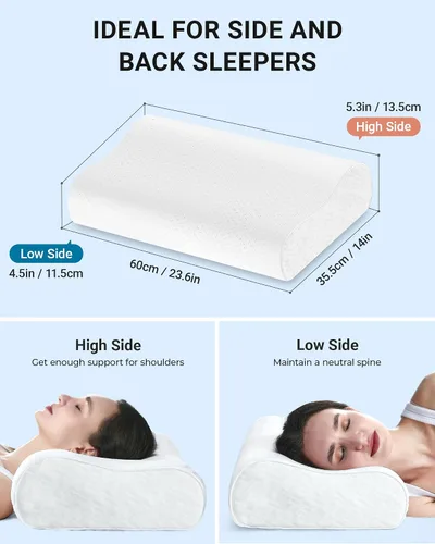 Vista 4 de Elviros Almohadas de espuma viscoelástica para aliviar el dolor de cuello, almohada ortopédica ergonómica de altura ajustable