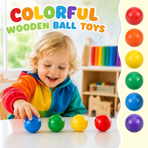 Vista 5 de Bucherry 6 bolas de madera Montessori Rainbow de 1.8 pulgadas, colores Colores variados