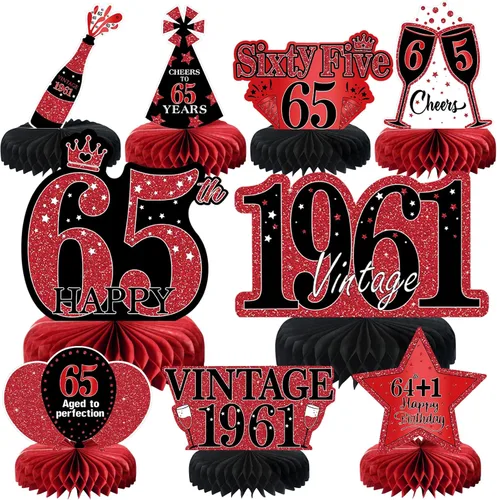 Vista 37 de 9 piezas de decoración de cumpleaños negro dorado 16 centros de mesa de panal para niños y niñas, centros de mesa de feliz cumpleaños 16 Oro negro 16