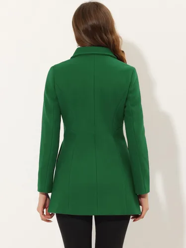 Vista 4 de Allegra K - Gabardina larga de invierno con cuello Peter Pan y botonadura doble para mujer