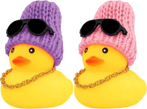 Vista 9 de wonuu Adornos de pato de goma, 2 piezas, decoración de tablero de instrumentos de pato amarillo con mini sombrero