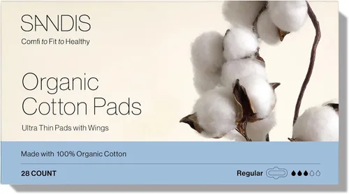Vista 7 de SANDIS Almohadilla femenina para mujer, grande, 24 unidades, 100% algodón orgánico, ultrafina con alas para períodos, toallas menstruales