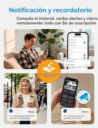 Vista 7 de Meross Control remoto inteligente para abrir puerta de garaje con antena externa, hasta 3 puertas individuales, compatible con Apple HomeKit, Amazon