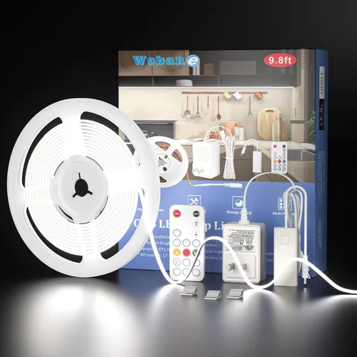 Vista 13 de WOBANE - Luz para debajo de la encimera, iluminación led regulable, 6 tiras de luz con control remoto para cocina, estante, despensa, escritorio
