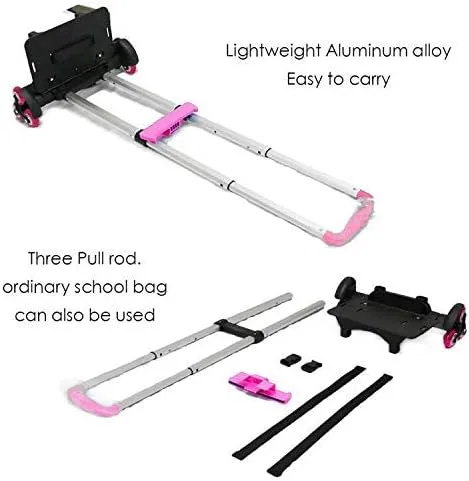 Vista 6 de Carrito de mochila Carrito plegable de aleación de aluminio con ruedas para mochila rosa 2 ruedas