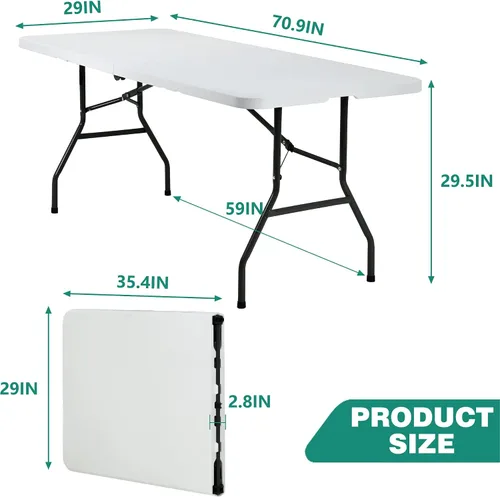 Vista 3 de PayLessHere Mesa plegable de plástico para fiestas, bodas, camping, oficina con asa de transporte (blanco, 6 pies)