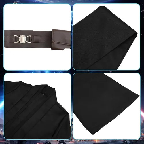 Vista 5 de Disfraz de caballero para hombre, túnica con capucha para Halloween, cosplay Negro