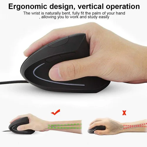 Vista 3 de Ratón ergonómico con cable, ratón óptico vertical para juegos de 3200 ppp, mouse vertical óptico ergonómico ajustable 6D con LED adecuado para PC