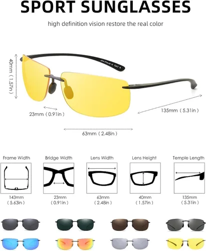 Vista 5 de JIM HALO Lentes de sol deportivos para hombres y mujeres, TR90 sin montura para correr, pescar, ciclismo, conducción