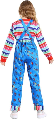 Vista 5 de jiobabe Disfraz de muñeca asesina para niños, disfraz de Halloween de terror