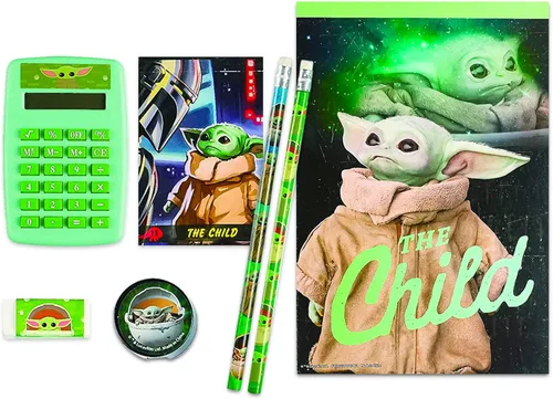Vista 2 de Baby Yoda - Paquete de 11 suministros escolares con cuaderno Baby Yoda y calcomanías para niños, niñas, suministros para el regreso a clases de Star