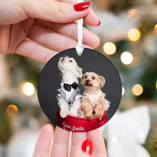 Vista 4 de Adorno de Navidad con foto personalizada 2025 – Recuerdo de Navidad personalizado con imagen y texto, regalo único para recién casados, nuevos