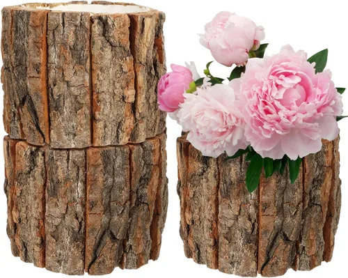 Vista 9 de Yardwe 3 macetas de madera, cubos de madera rústica, macetas de barriles para decoración de jardín y hogar, 4.72 x 4.72 x 3.93 pulgadas