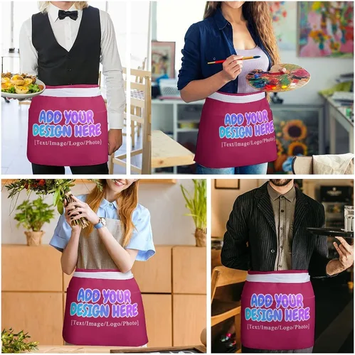 Vista 196 de AXKEUDO Delantal personalizado con bolsillos, delantales de cintura para camarera para cocinar en casa, restaurante, servir trabajo